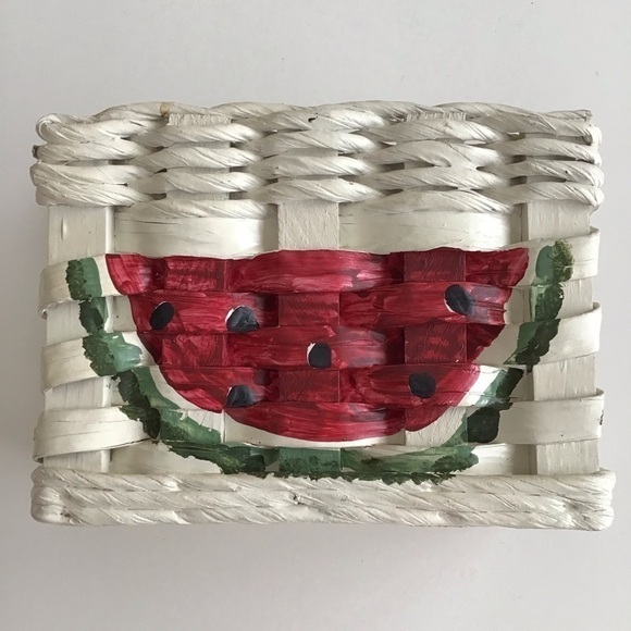 Vintage Handmade Other - Watermelon Napkin Holder Hand Painted White Basket Farmhouse Cottagecore Vintage